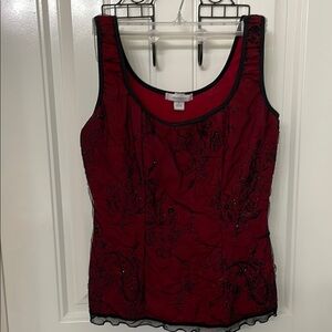 Women's Red Embroidered Tank Top